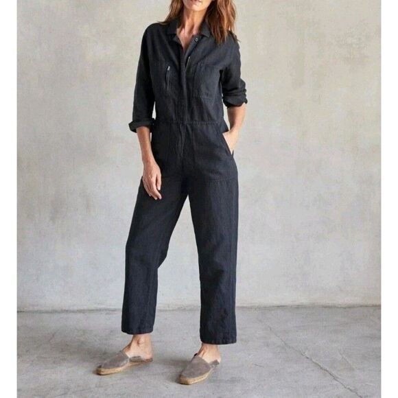 Outerknown STATION Long Sleeve Utility Jumpsuit in Pitch Black Size XS NWT - Picture 7 of 10